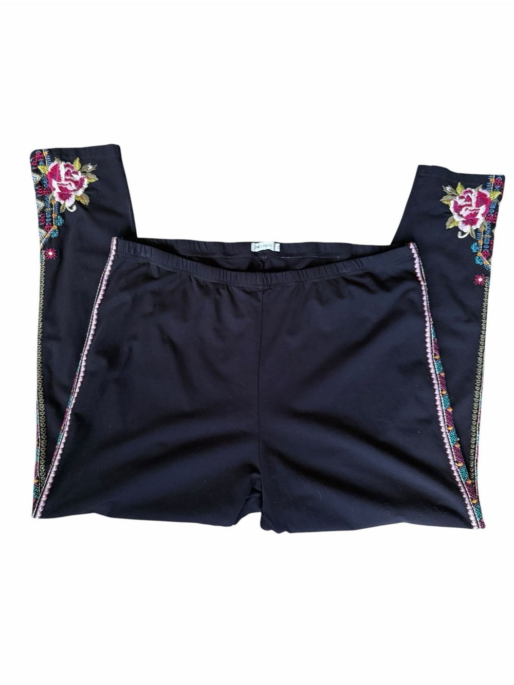 JWLA Johnny Was 3X Black Embroidered Floral Leggings Boho Stretch Pants